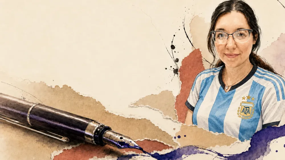 Mujer con camiseta argentina en acuarela